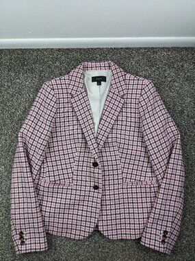 2020 J Crew Blazer Jacket Tweed Wool Campbell Houndstooth Pink Womens Medium
